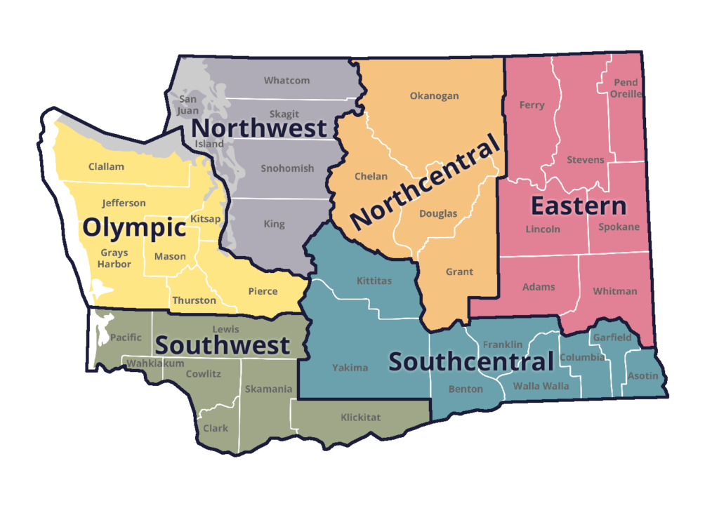 map of Washington state regions